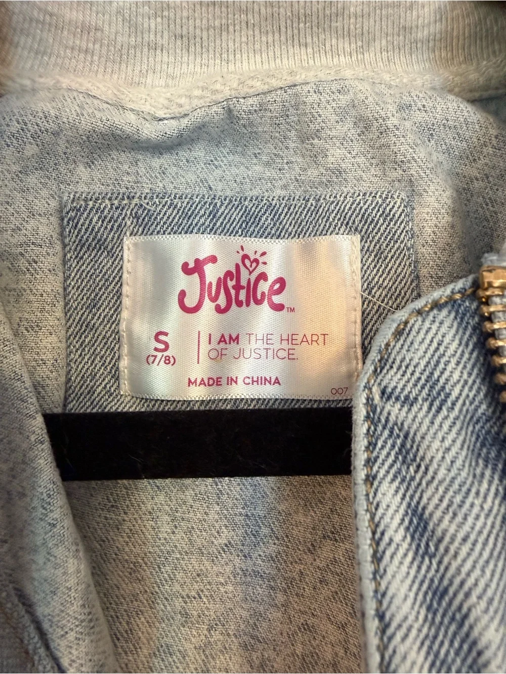 Justice Pink and Light Blue Denim Label Girls Jacket (Size 7/8)